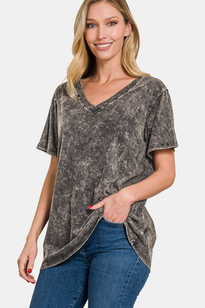 Zenana Full Size Washed Short Sleeve V-Neck T-Shirt - Teresa's Fashionista LLC