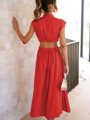 Cutout Mock Neck Sleeveless Ruched Dress-Teresa's Fashionista LLC