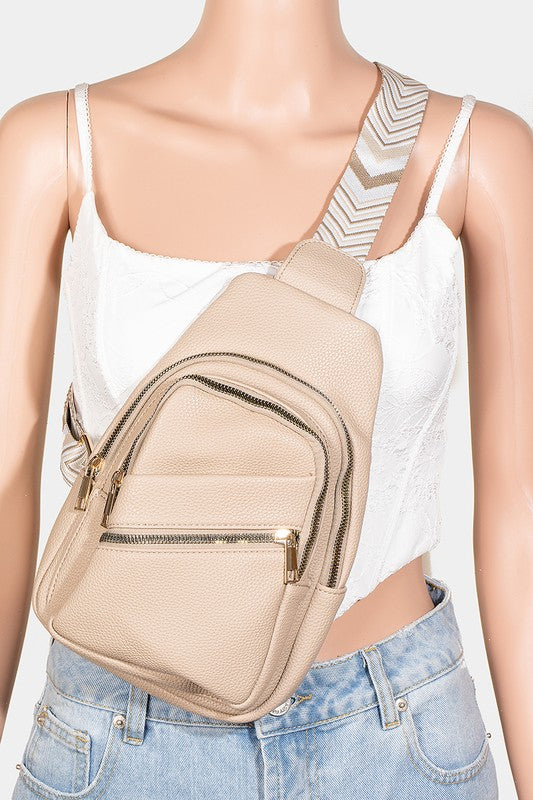 Fame PU Leather Chevron Strap Crossbody Bag - Teresa's Fashionista LLC