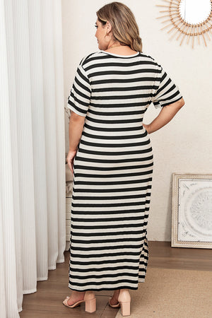 Plus Size V-Neck Side Slit Maxi Dress-Teresa's Fashionista LLC