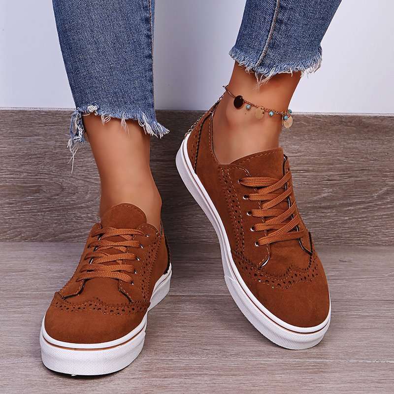 Lace-Up Suedette Flat Sneakers-Teresa's Fashionista LLC