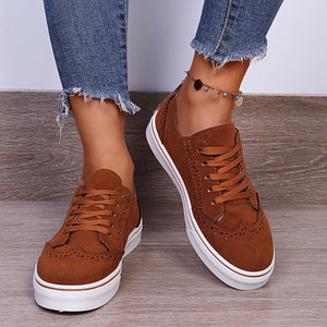 Lace-Up Suedette Flat Sneakers-Teresa's Fashionista LLC