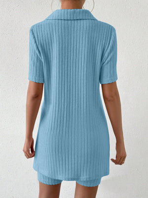 Johnny Collar Short Sleeve Top and Shorts Set-Teresa's Fashionista LLC