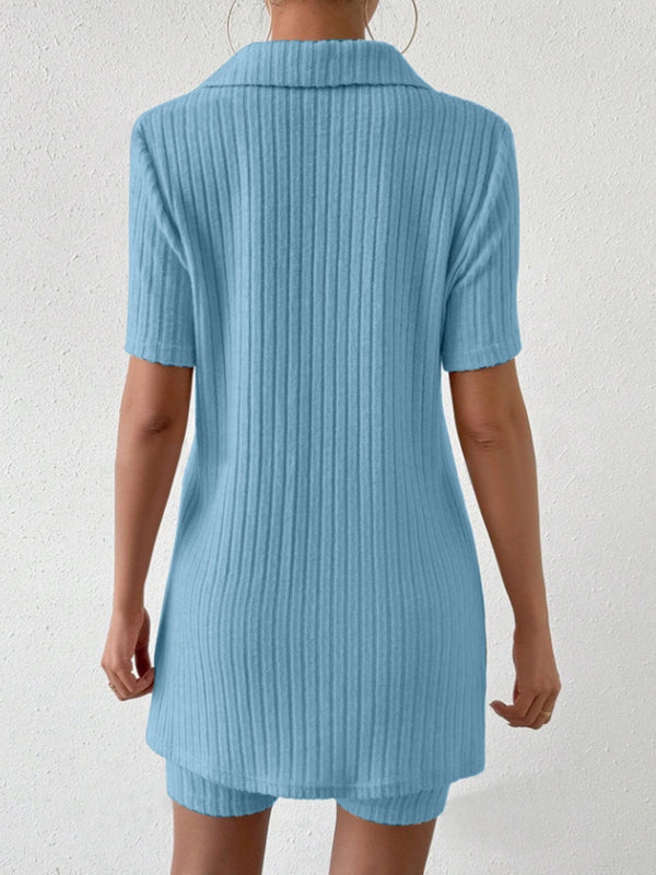 Johnny Collar Short Sleeve Top and Shorts Set-Teresa's Fashionista LLC