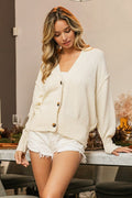 BiBi V-Neck Button Up Dropped Shoulder Cardigan - Teresa's Fashionista LLC