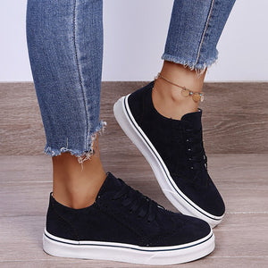 Lace-Up Suedette Flat Sneakers-Teresa's Fashionista LLC