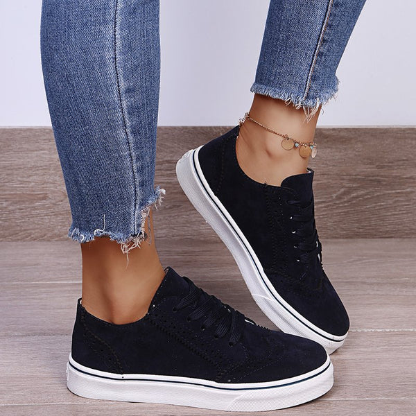 Lace-Up Suedette Flat Sneakers-Teresa's Fashionista LLC