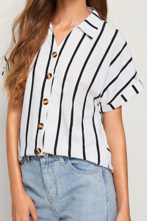 Striped Button Up Short Sleeve Shirt-Teresa's Fashionista LLC