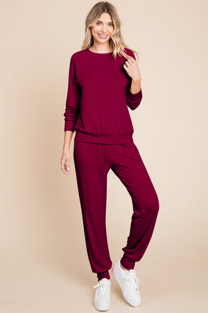 Super Lady Round Neck Raglan Sleeve Top and Pants Lounge Set - Teresa's Fashionista LLC