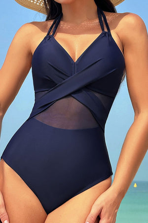 Crisscross Halter Neck One-Piece Swimwear-Teresa's Fashionista LLC