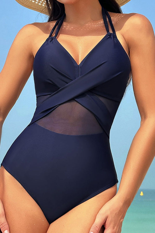 Crisscross Halter Neck One-Piece Swimwear-Teresa's Fashionista LLC