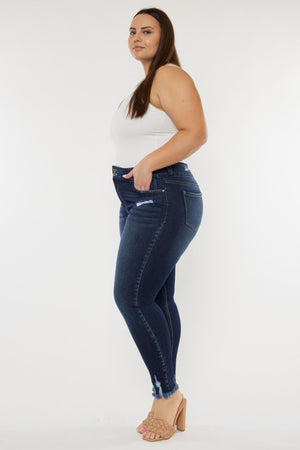 Kancan Full Size Cat's Whiskers Raw Hem High Waist Jeans-Teresa's Fashionista LLC