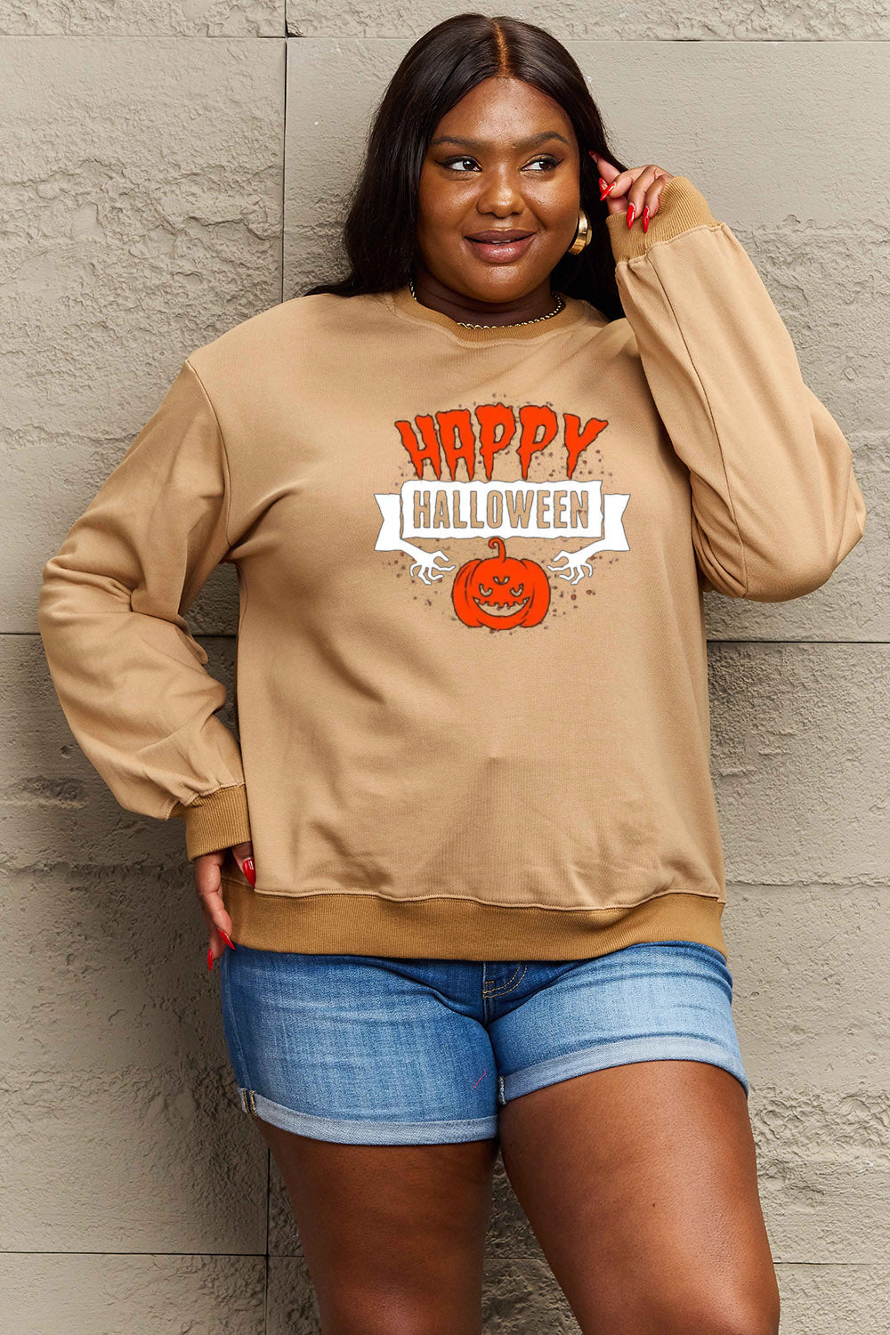 Simply Love Full Size HAPPY HALLOWEEN Graphic Sweatshirt - Teresa's Fashionista LLC
