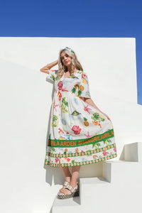 VERY J Button Down Printed Midi Dress