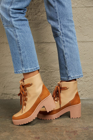 East Lion Corp Lace Up Lug Booties-Teresa's Fashionista LLC