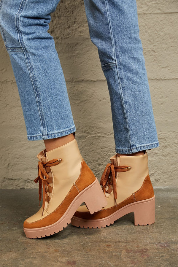East Lion Corp Lace Up Lug Booties-Teresa's Fashionista LLC