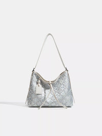 Geometric Pattern Jacquard Shoulder Bag with Adjustable Strap