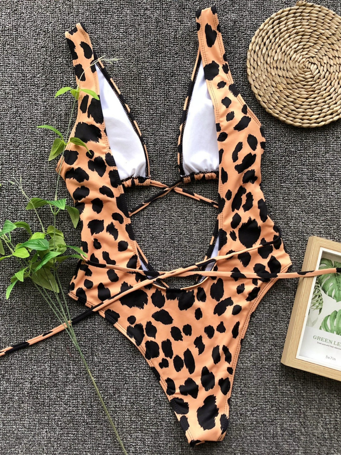 Lace-Up Backless Plunge One-Piece Swimwear-Teresa&#39;s Fashionista LLC