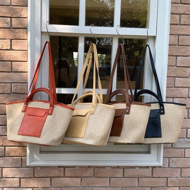 P25037 Straw Tote Bag w/Front Pocket