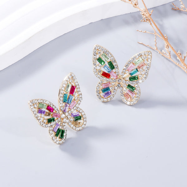 Alloy Inlaid Rhinestone Butterfly Earrings-Teresa's Fashionista LLC