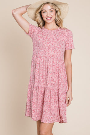 BOMBOM Printed Short Sleeve Mini Dress-Teresa's Fashionista LLC