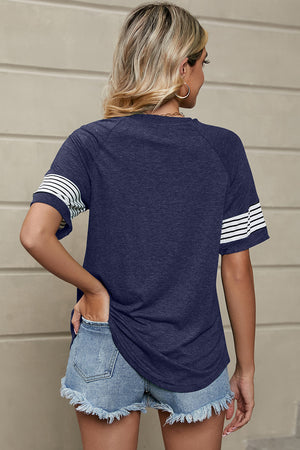Striped Round Neck Short Sleeve T-Shirt-Teresa's Fashionista LLC