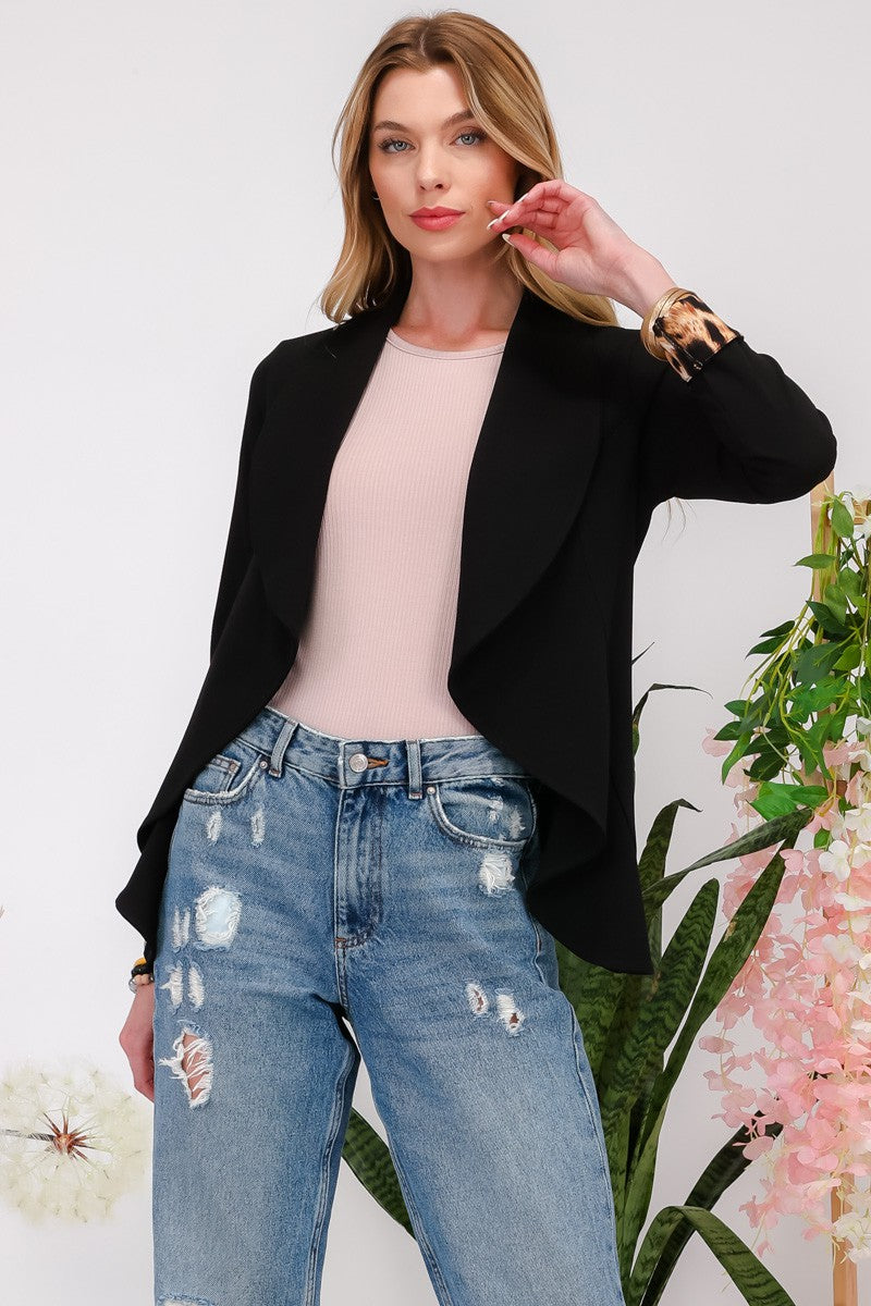 Celeste Full Size Rolled Leopard Cuff Open Front Blazer - Teresa's Fashionista LLC