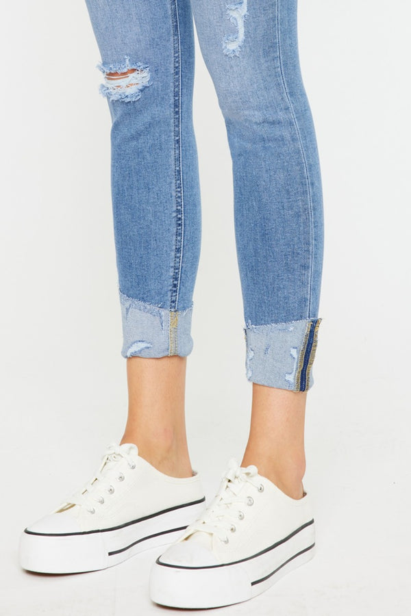 Kancan Distressed Cat's Whiskers Button Fly Jeans-Teresa's Fashionista LLC