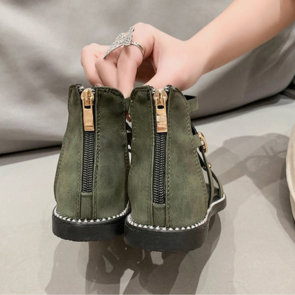 Open Toe Back Zipper Flat Sandals-Teresa's Fashionista LLC