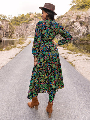 Printed Notched Neck Maxi Dress-Teresa's Fashionista LLC