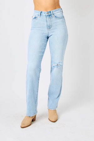 Judy Blue Full Size High Waist Distressed Straight Jeans-Teresa's Fashionista LLC