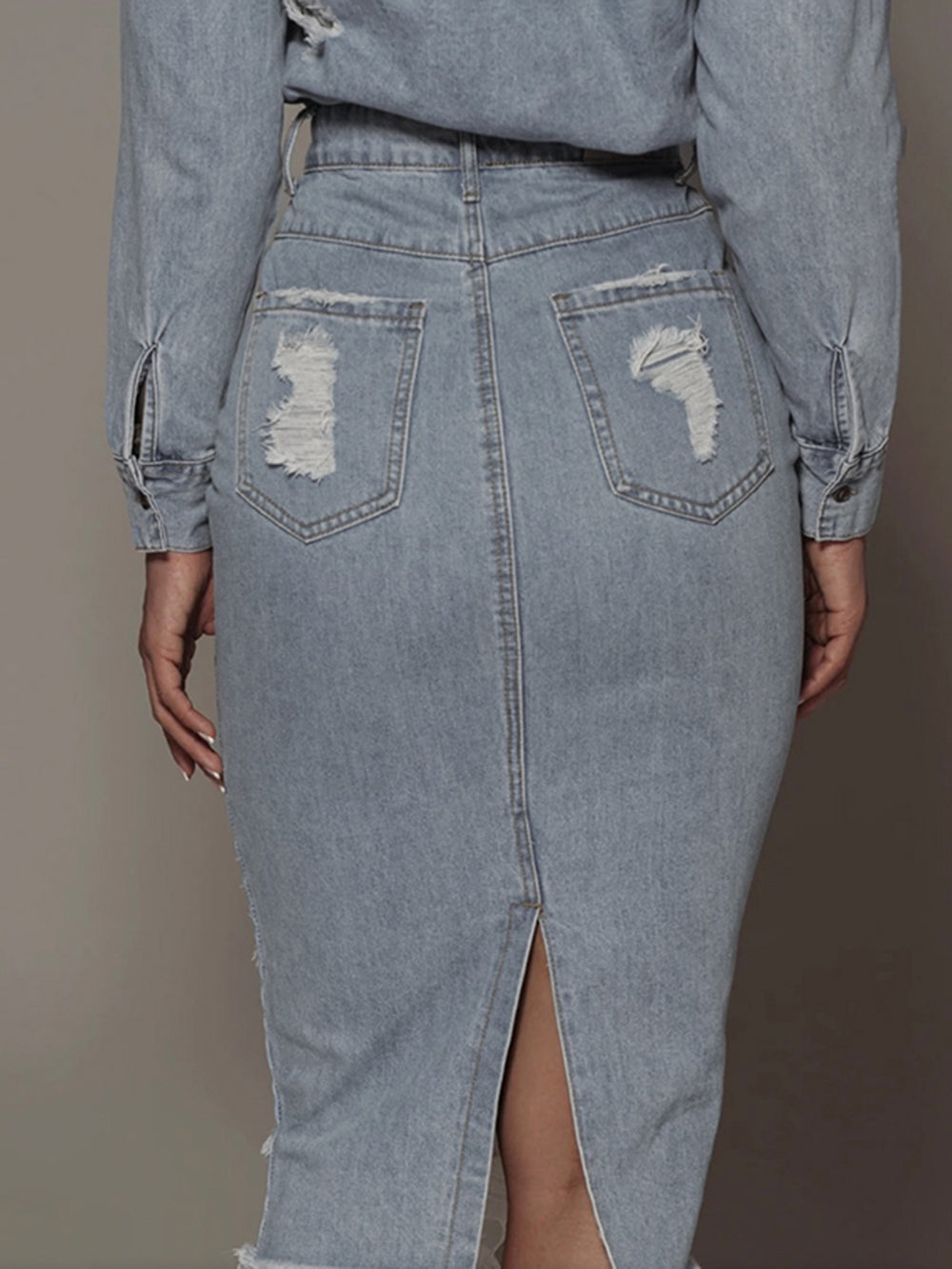 Distressed Slit Denim Skirt-Teresa's Fashionista LLC