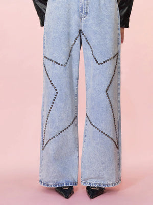 Studded Star Straight Jeans with Pockets - Teresa's Fashionista LLC