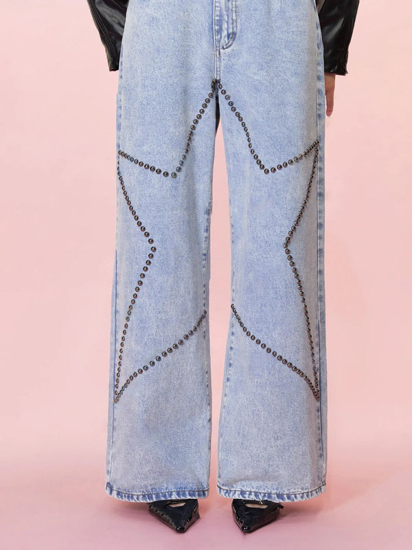 Studded Star Straight Jeans with Pockets - Teresa's Fashionista LLC