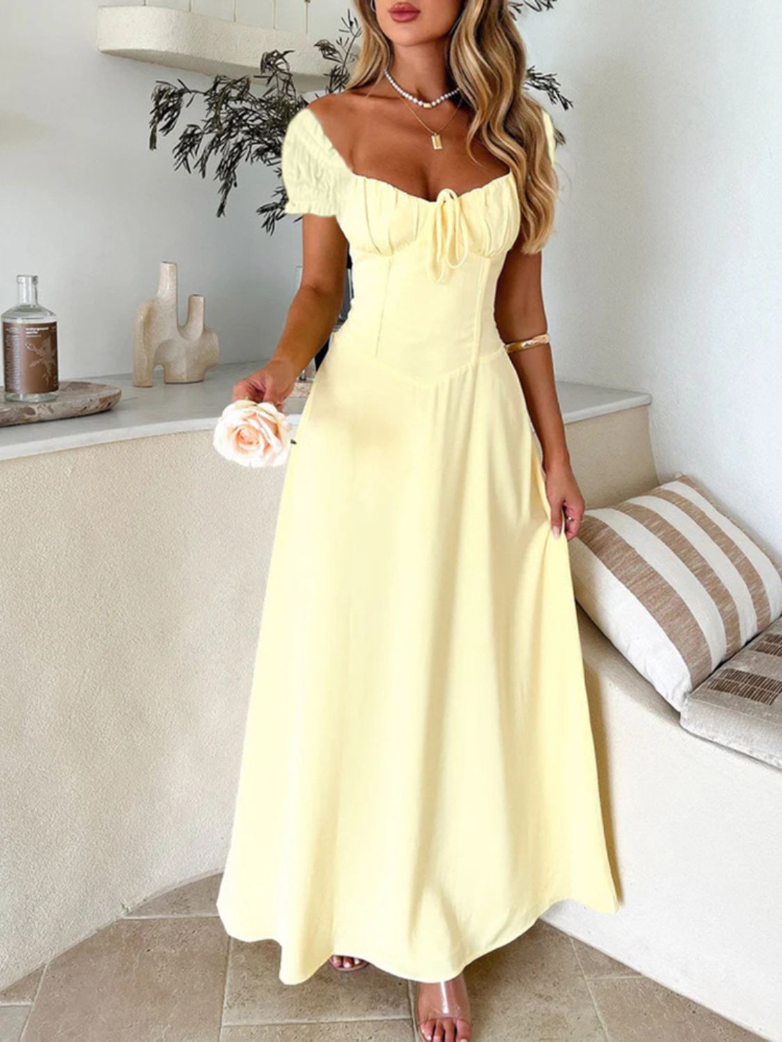 Devine Sweetheart Neck Short Sleeve Maxi Dress - Teresa's Fashionista LLC