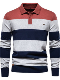 Men's Striped Long Sleeve Knit Polo
