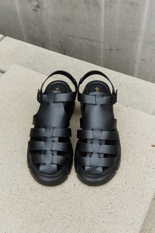 Qupid Platform Cage Stap Sandal in Black-Teresa's Fashionista LLC