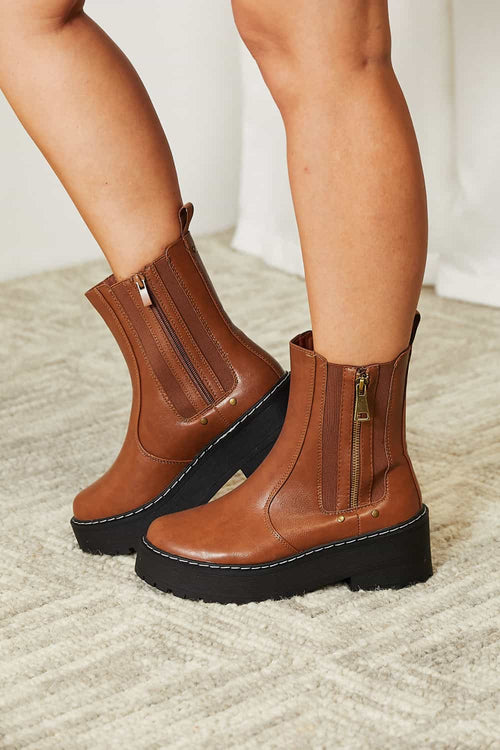Forever Link Side Zip Platform Boots-Teresa's Fashionista LLC