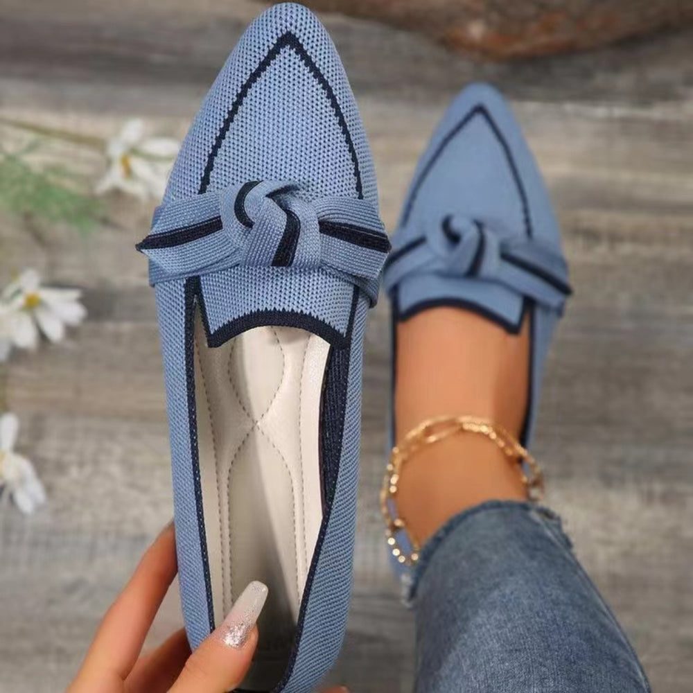 Bow Contrast Trim Point Toe Loafers-Teresa's Fashionista LLC