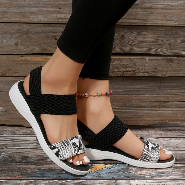 PU Leather Open Toe Low Heel Sandals-Teresa's Fashionista LLC