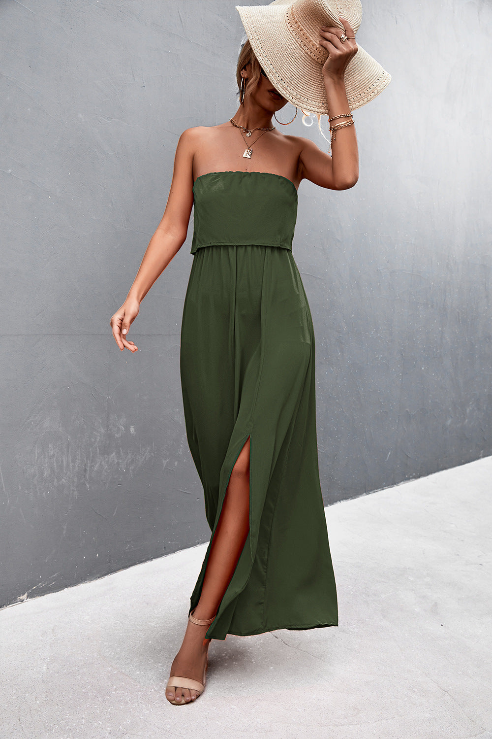 Strapless Split Maxi Dress-Teresa&#39;s Fashionista LLC