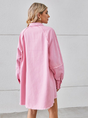 Raw Hem Button Up Denim Dress-Teresa's Fashionista LLC
