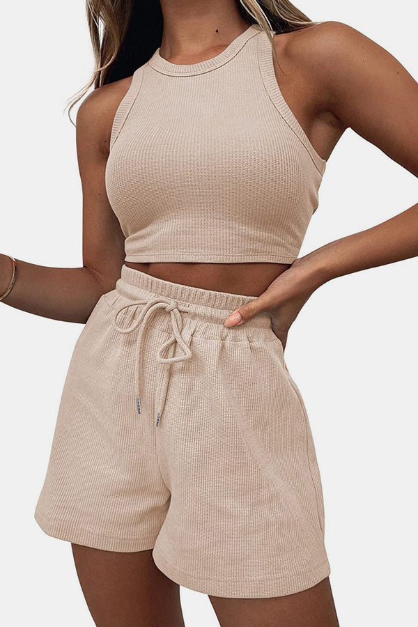 Round Neck Top and Drawstring Shorts Set-Teresa's Fashionista LLC