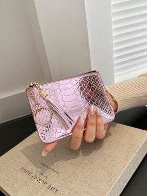 PU Leather Tassel Trim Card Case-Teresa's Fashionista LLC