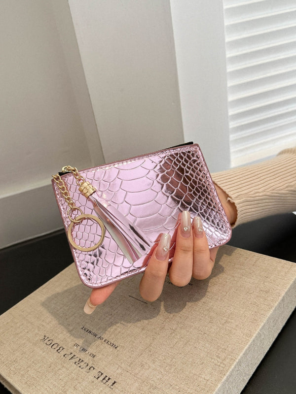 PU Leather Tassel Trim Card Case-Teresa's Fashionista LLC