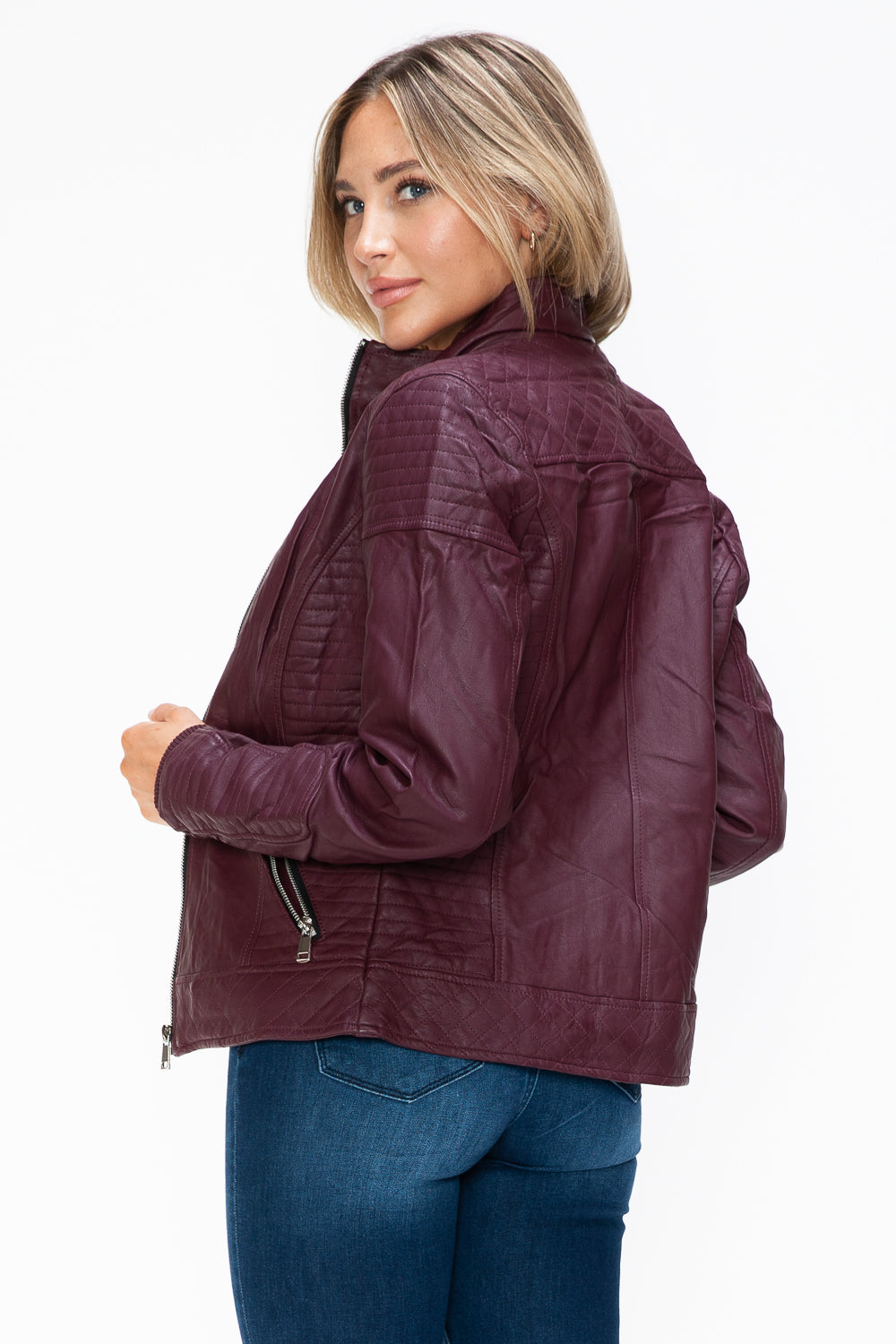 YMI Faux Layered Double-Zipper Jacket with Fuzzy Hood - Teresa's Fashionista LLC