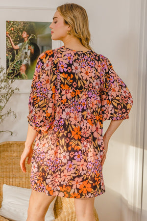 ODDI Full Size Floral Tied Neck Mini Dress-Teresa's Fashionista LLC