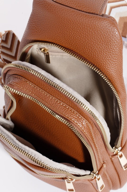 Fame PU Leather Chevron Strap Crossbody Bag - Teresa's Fashionista LLC