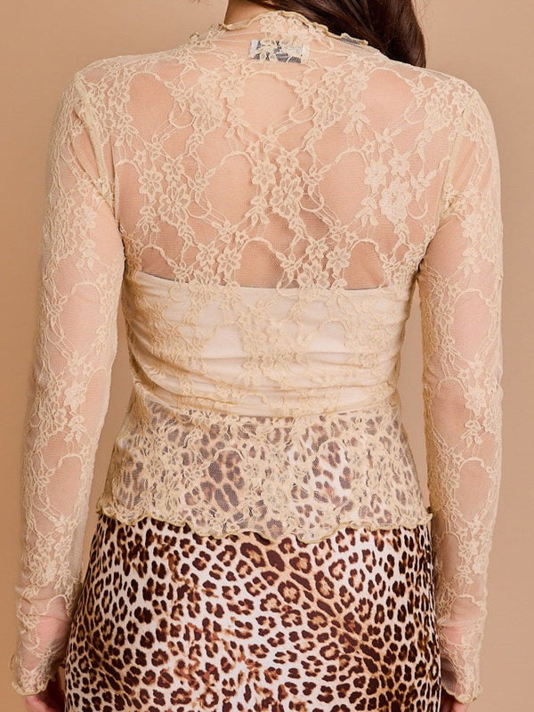 Lace Mock Neck Long Sleeve Top - Teresa's Fashionista LLC