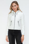 Snobbish Faux Leather Zip Up Drawstring Hooded Jacket - Teresa's Fashionista LLC